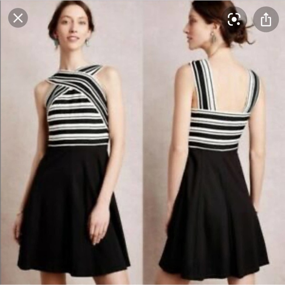 Anthropologie Maeve Black and White Backless Halter Dress